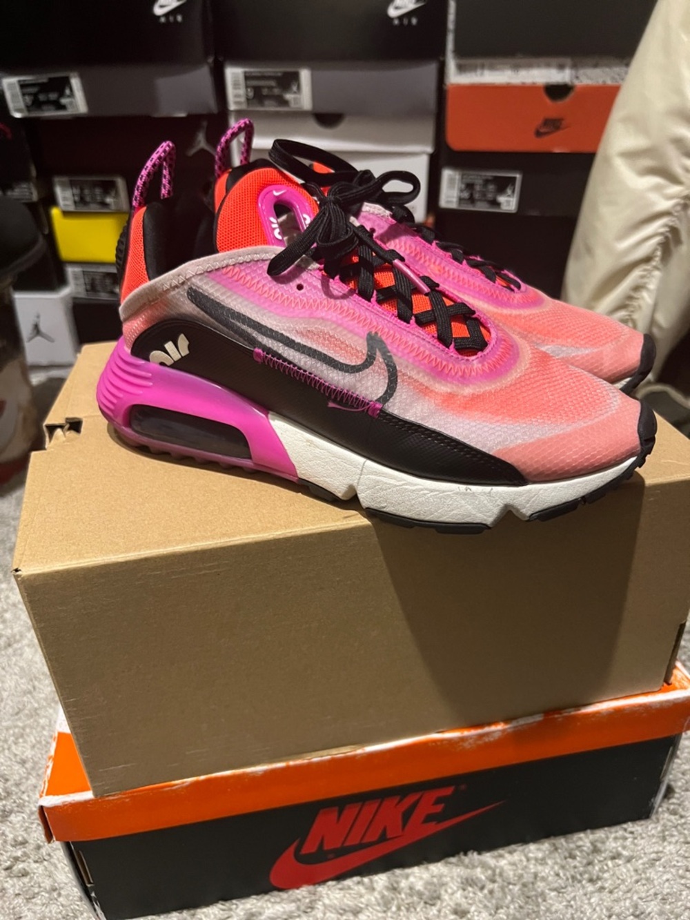 Nike Women's Pink and Black Air Max-Style Sneakers